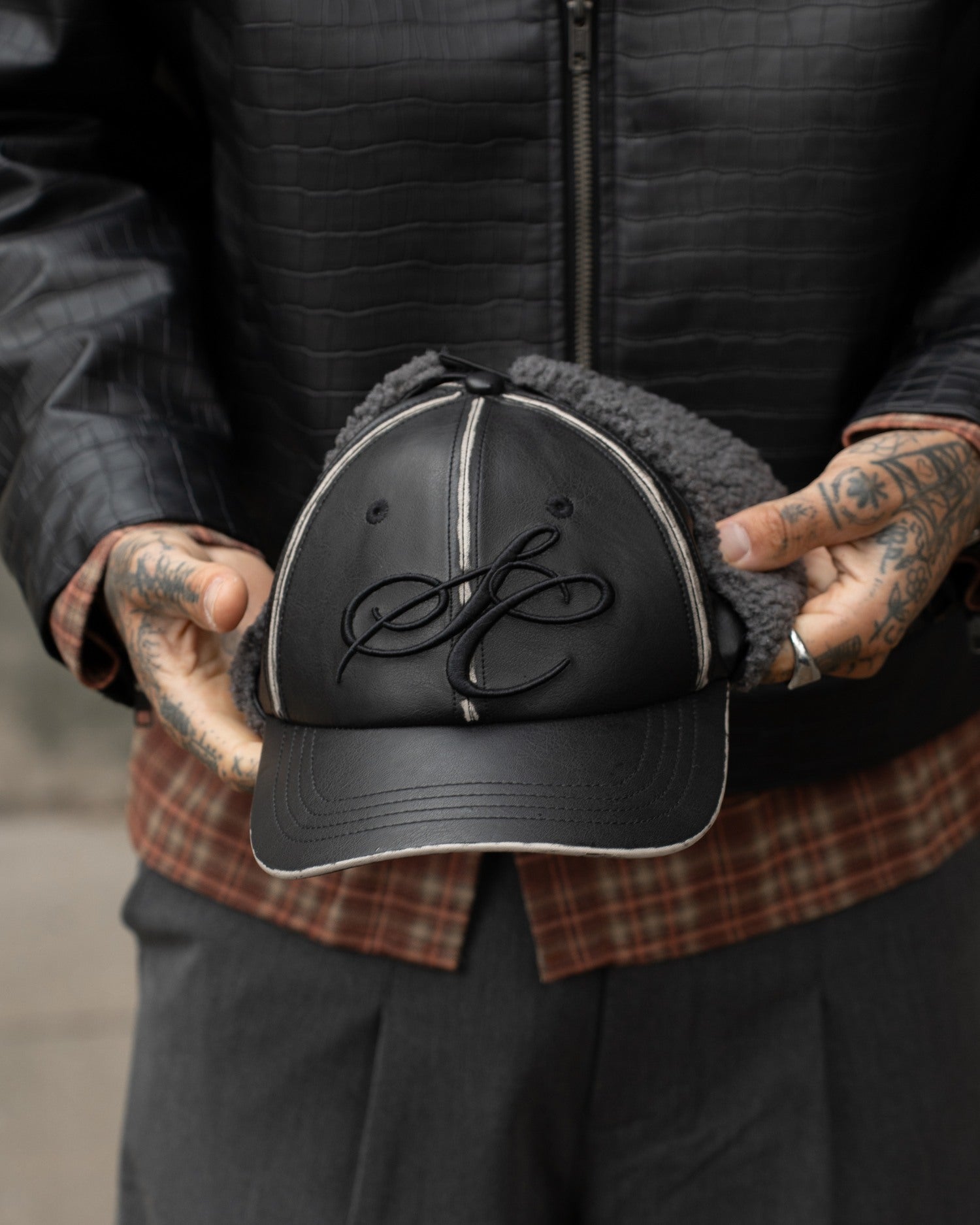 Dog-Ear Cap Black Faux-Leather